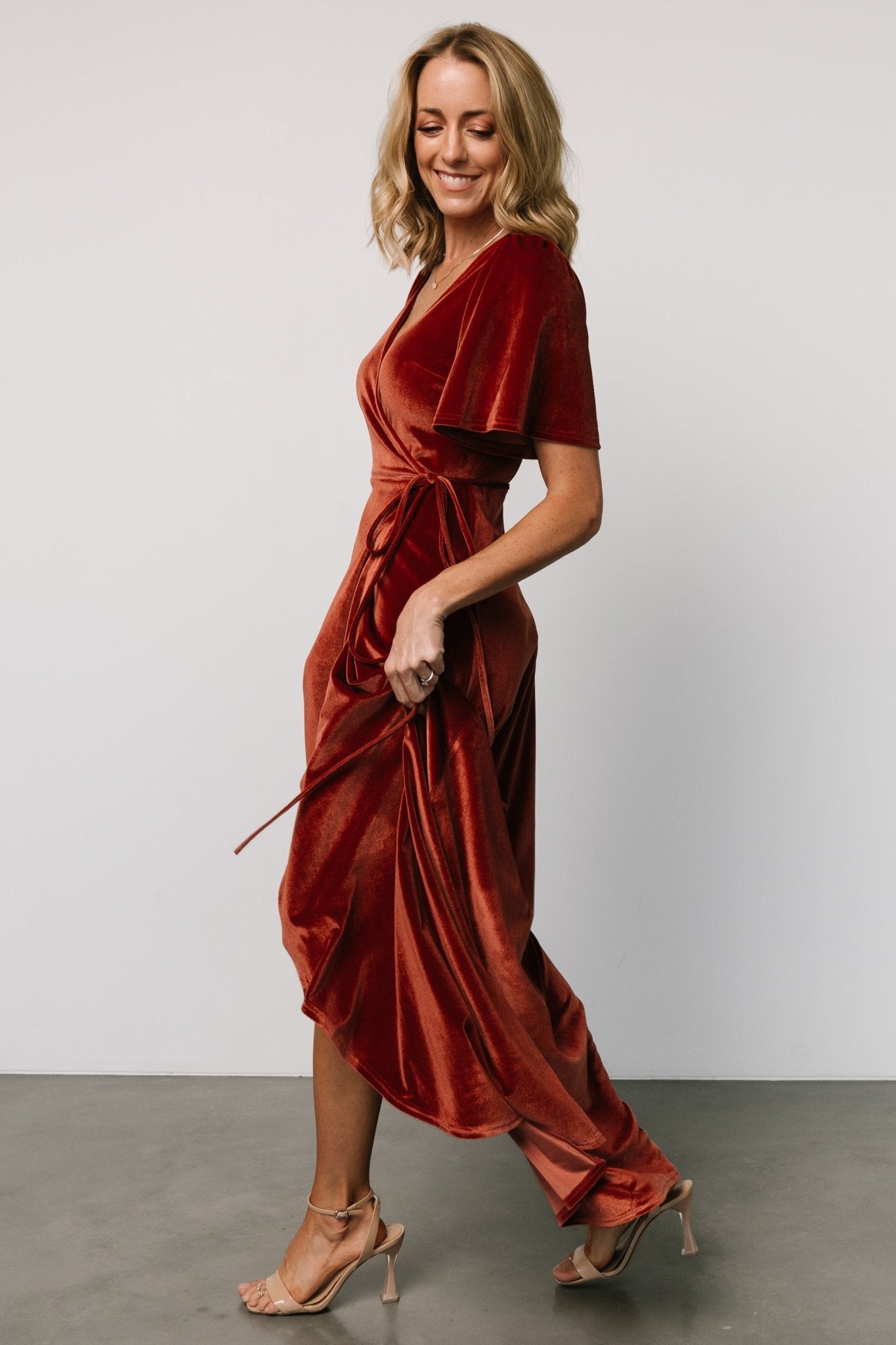 Katelyn Velvet Maxi Wrap Dress | Baltic Born Cinnamon
