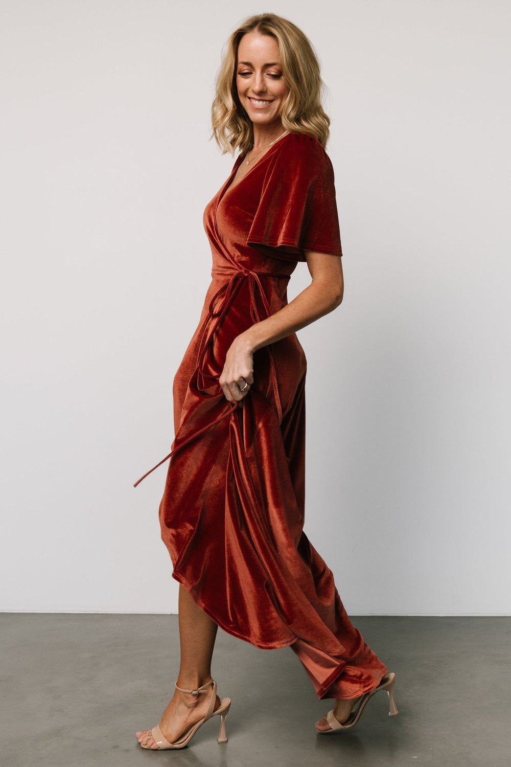 Katelyn Velvet Maxi Wrap Dress | Baltic Born Cinnamon