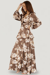 Montrouge Tiered Satin Dress | Baltic Born Mocha Floral