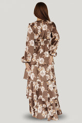 Montrouge Tiered Satin Dress | Baltic Born Mocha Floral