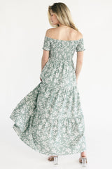 Payton Off Shoulder Maxi Dress | Baltic Born Dusty Sage