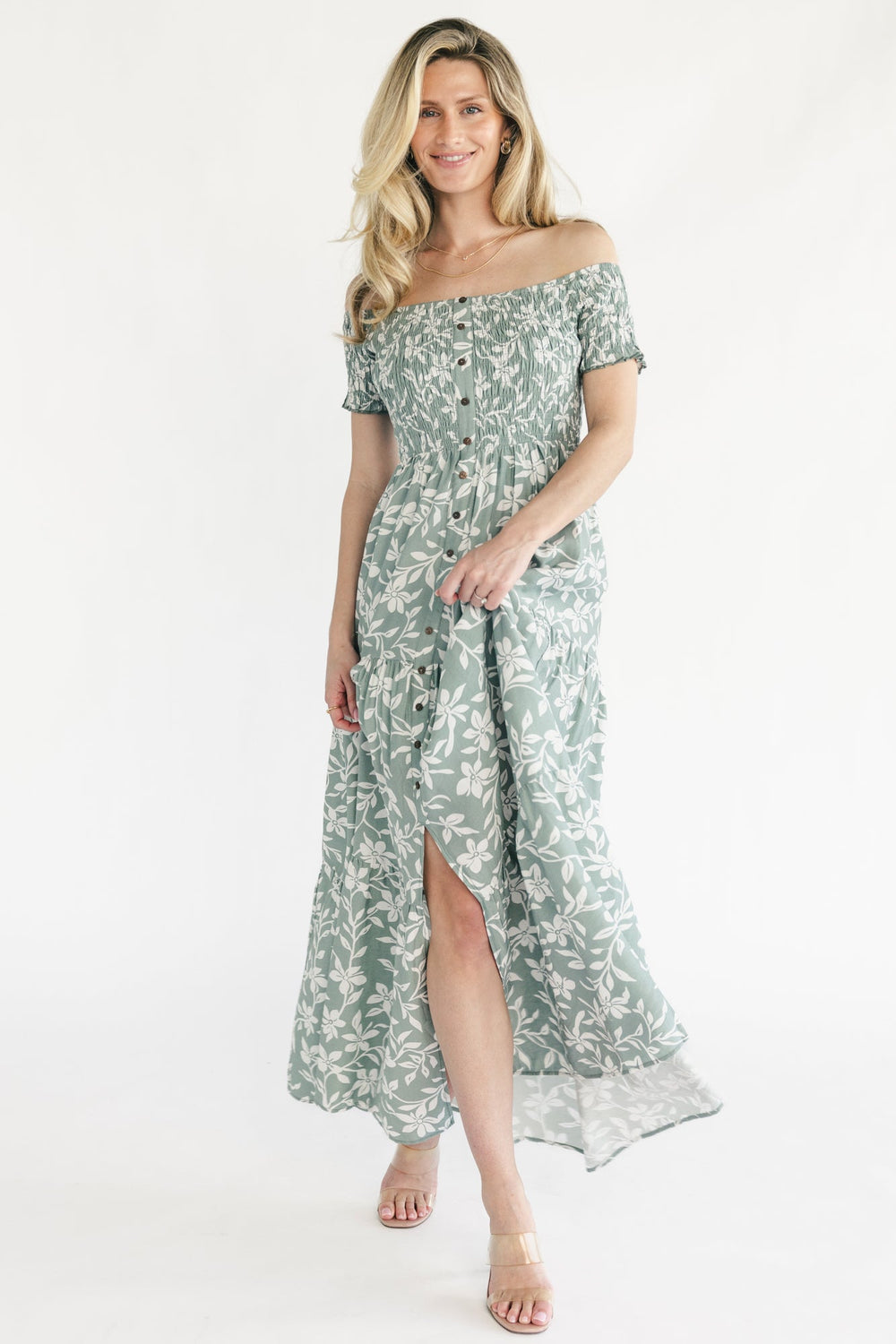Payton Off Shoulder Maxi Dress | Baltic Born Dusty Sage