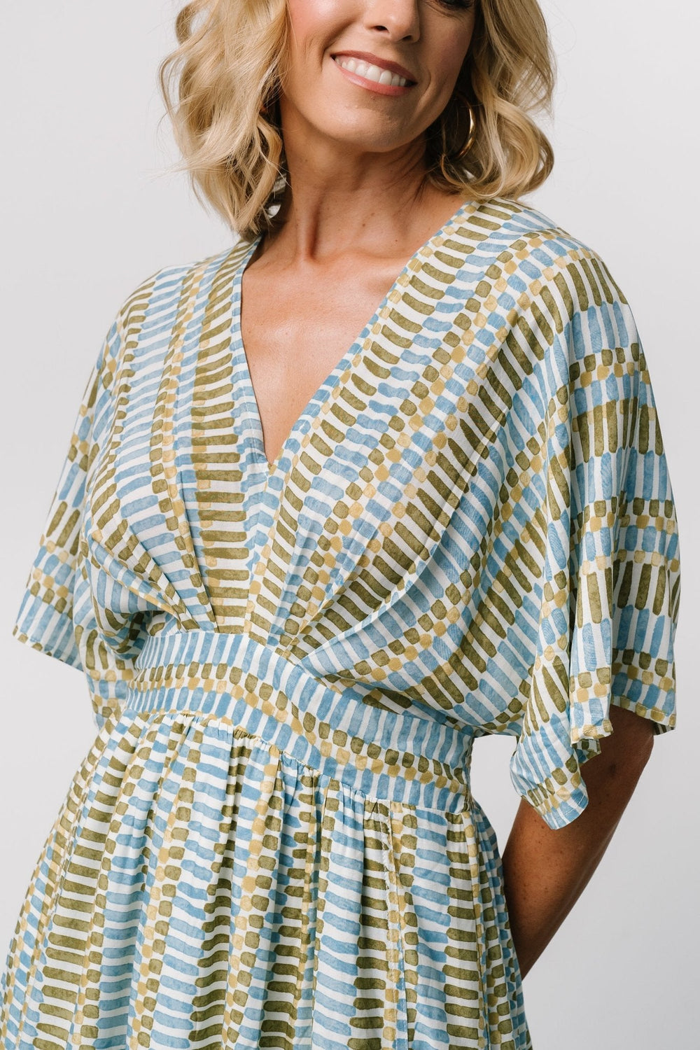 Mylis Kimono Dress | Baltic Born Blue + Green Print