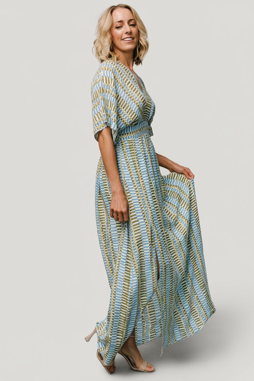 Mylis Kimono Dress | Baltic Born Blue + Green Print