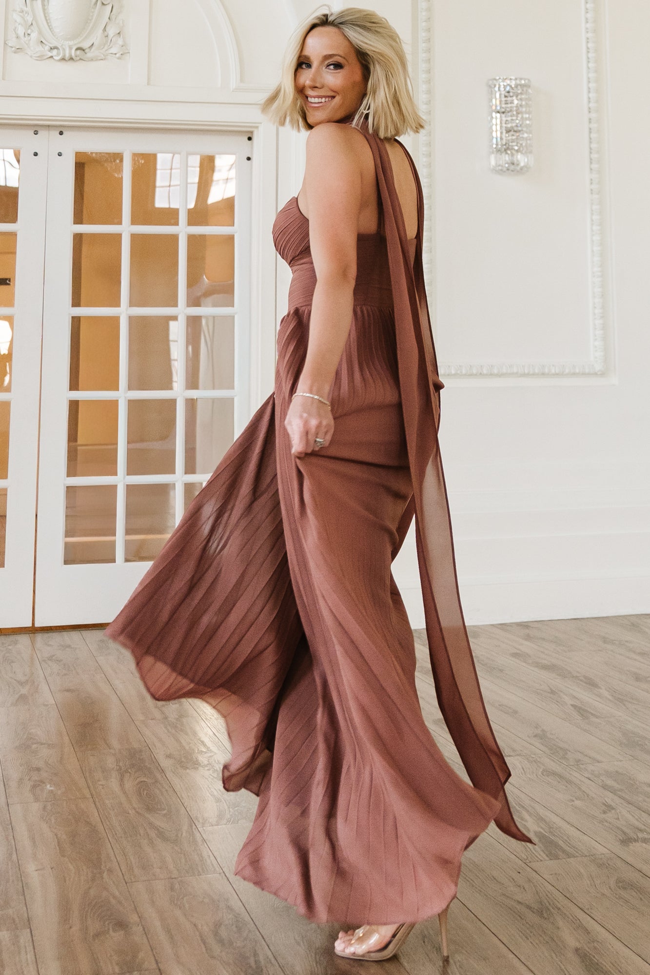 Georgina Pleated Maxi Dress | Baltic Born Rosy Brown