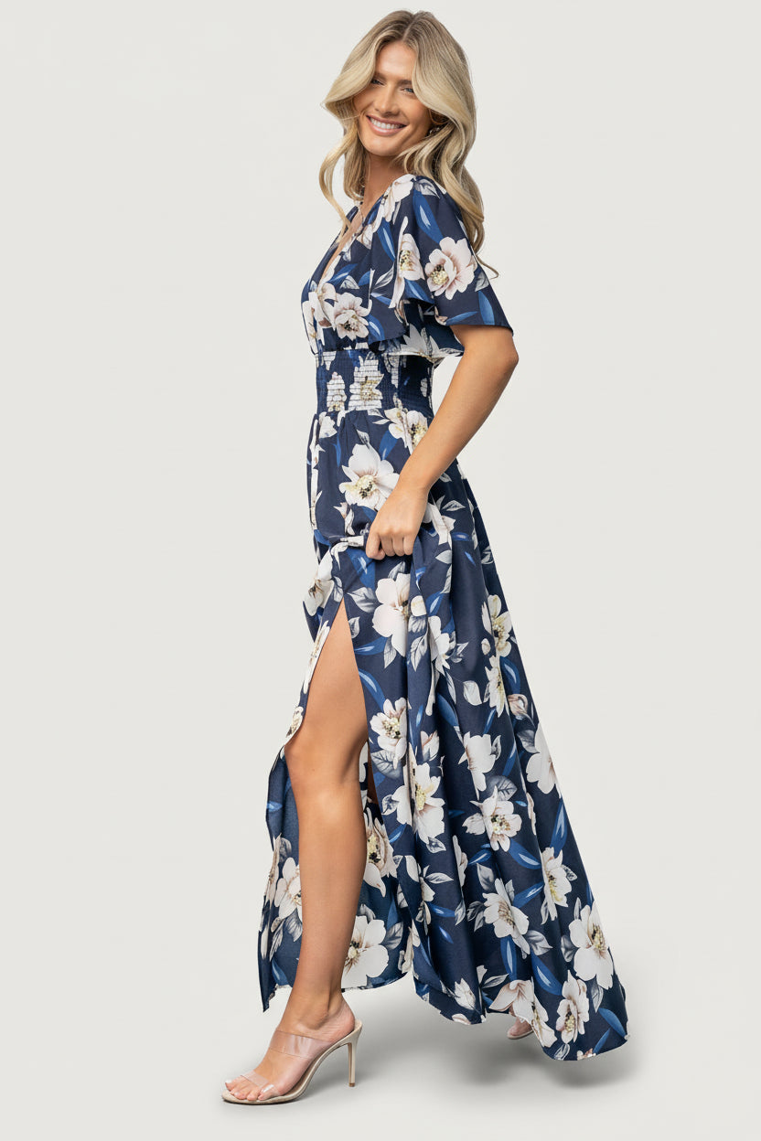 Verona Smocked Maxi Dress | Baltic Born Navy + White Floral