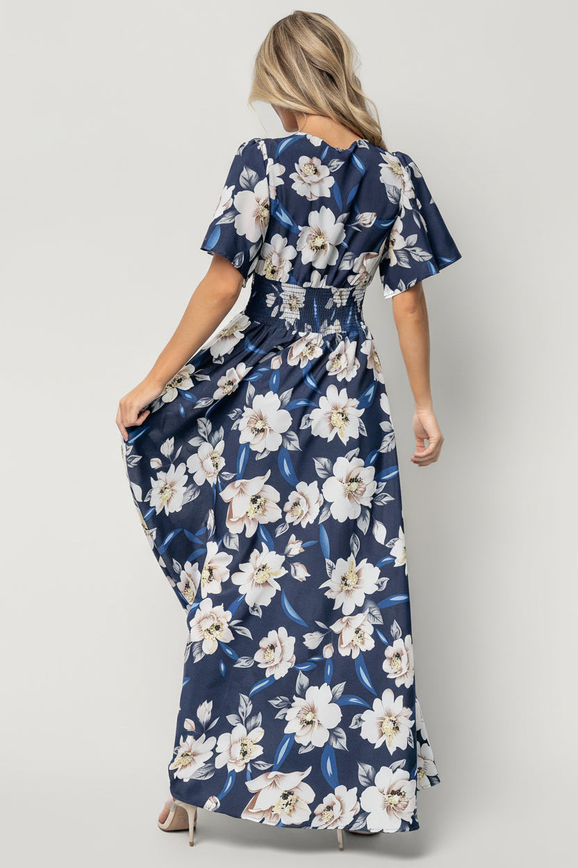 Verona Smocked Maxi Dress | Baltic Born Navy + White Floral