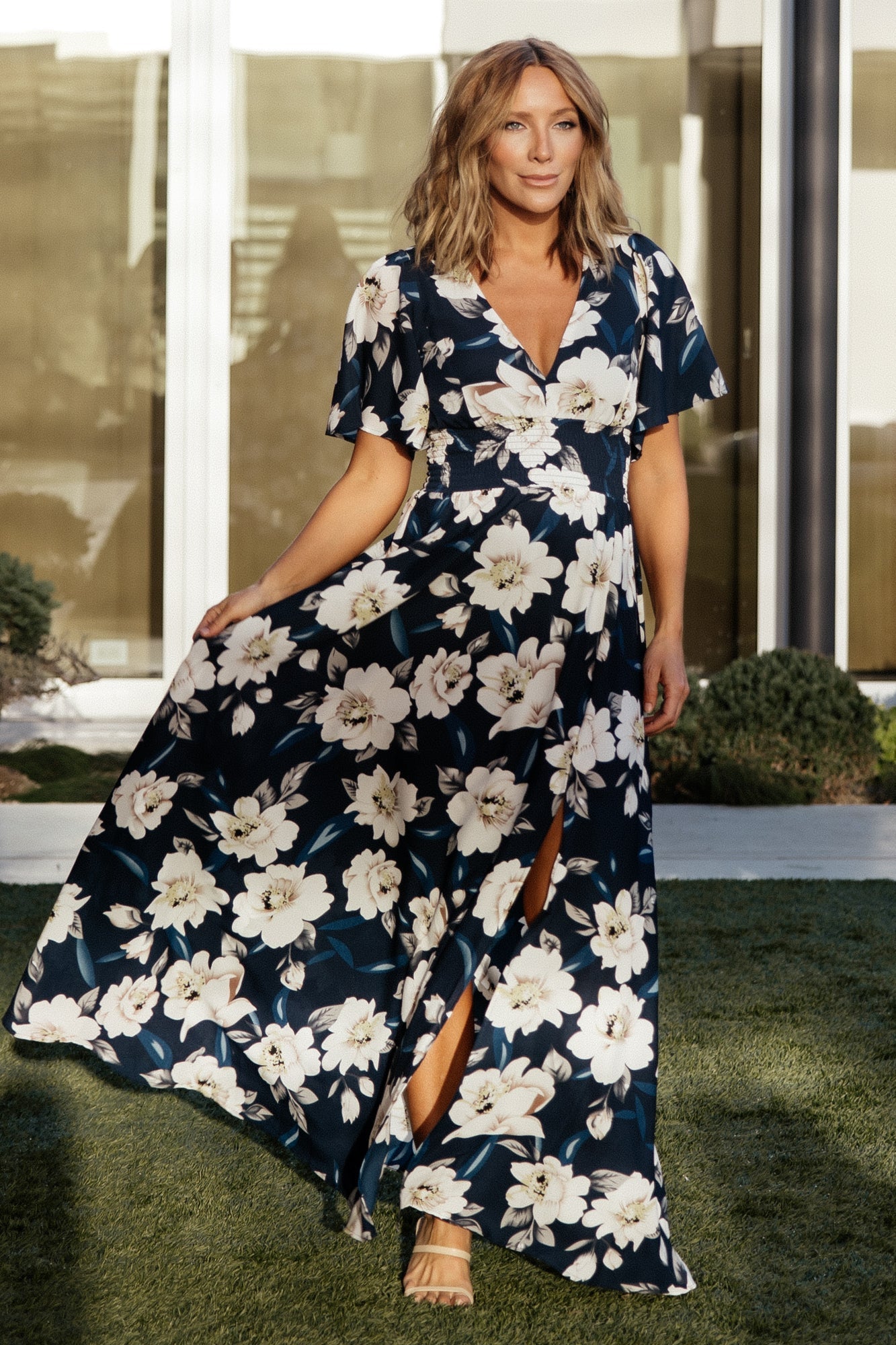 Verona Smocked Maxi Dress | Baltic Born Navy + White Floral