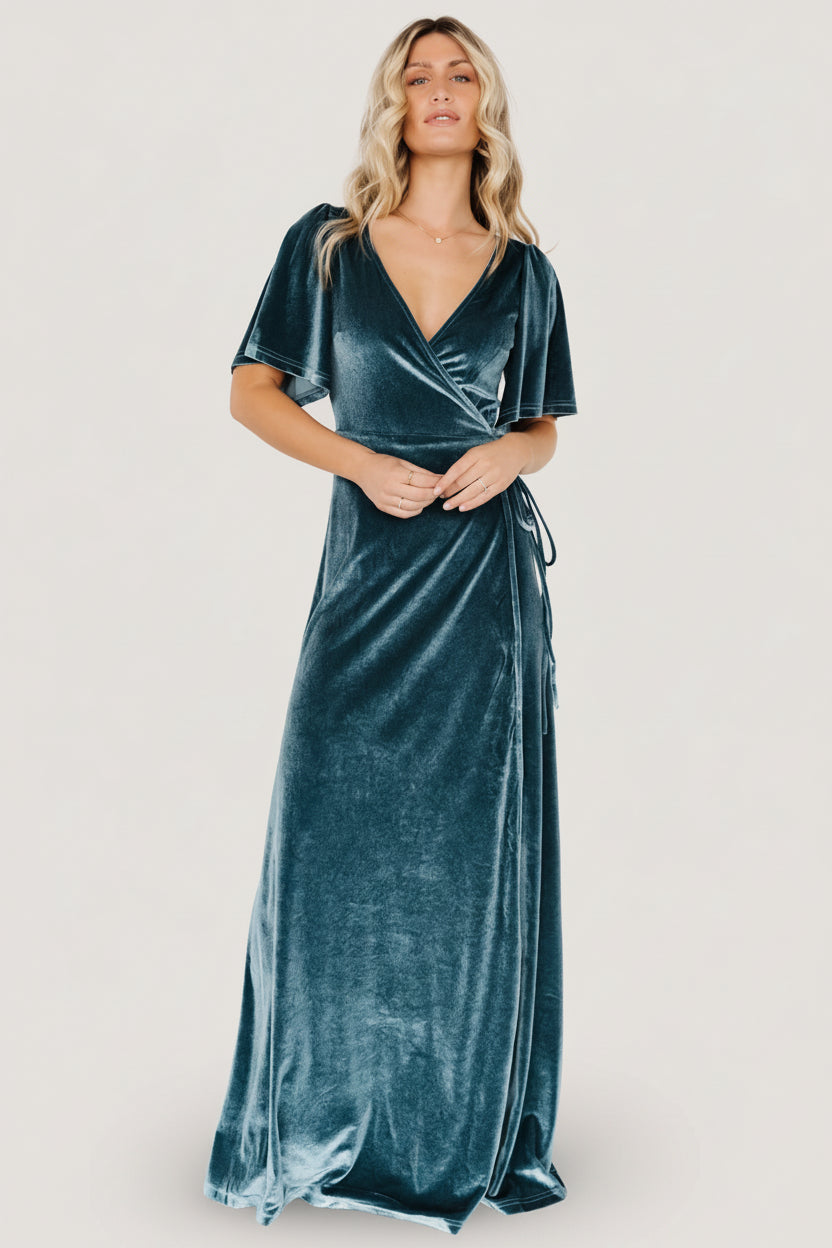 Meghan Velvet Wrap Maxi Dress | Baltic Born Persian Blue