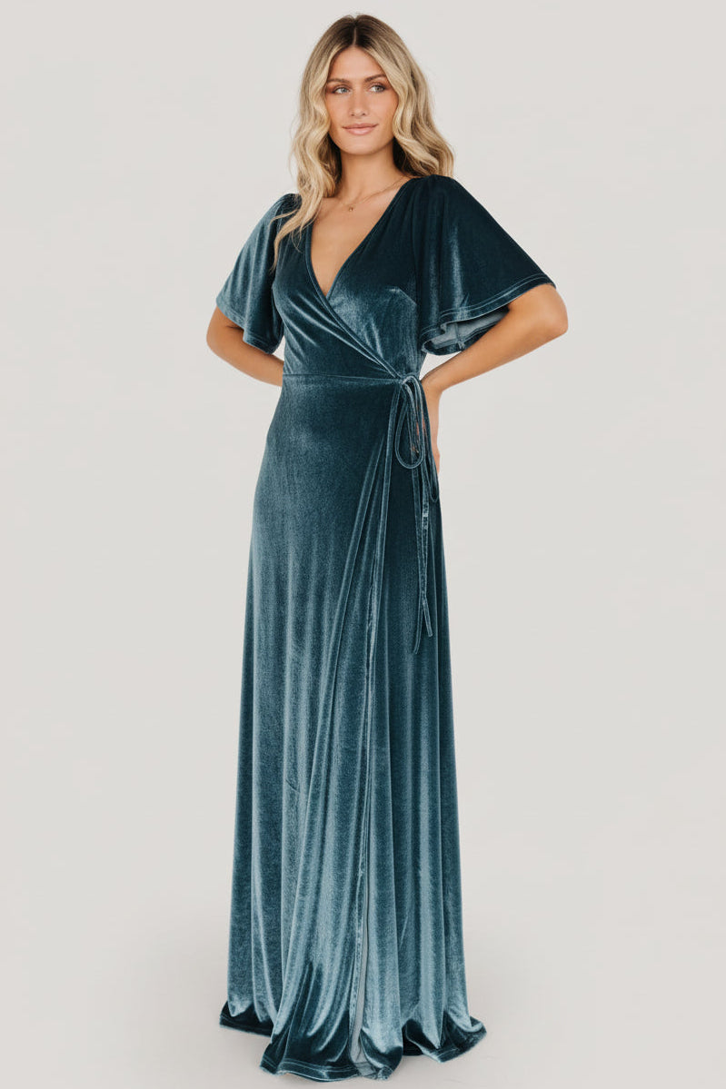 Meghan Velvet Wrap Maxi Dress | Baltic Born Persian Blue