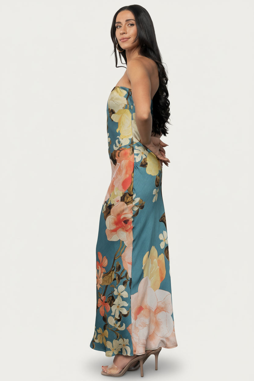 Hermosa Strapless Maxi Dress | Baltic Born Teal Multi Floral