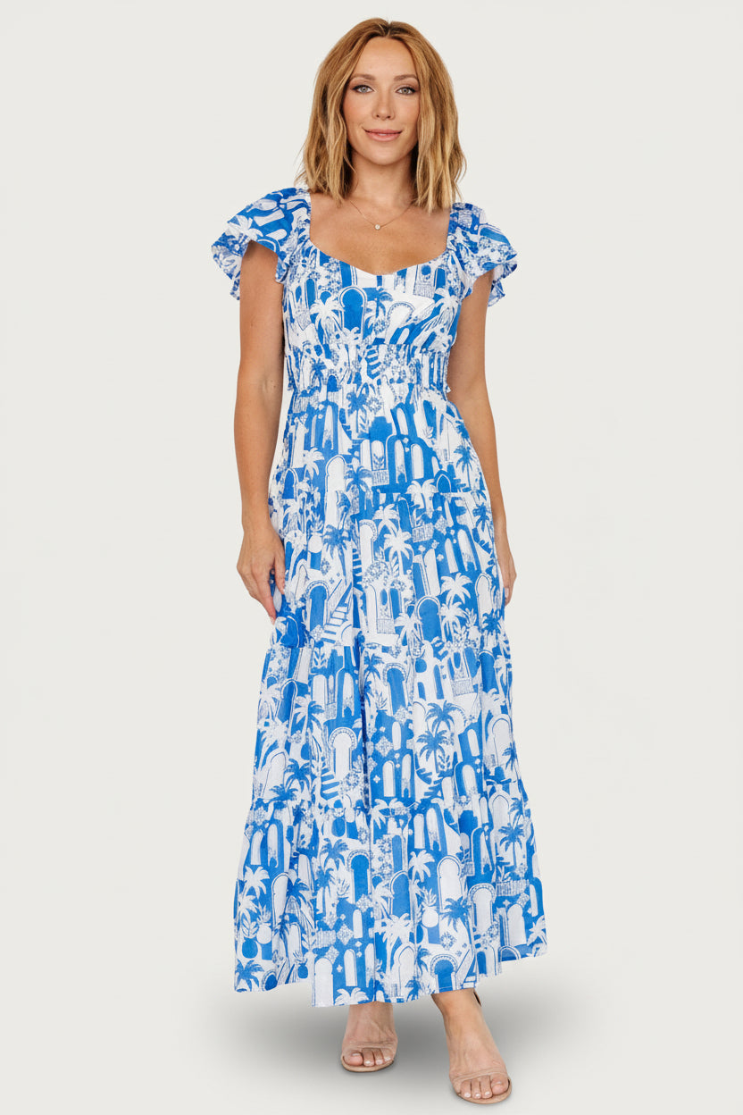 Catira Maxi Dress | Baltic Born Blue + White
