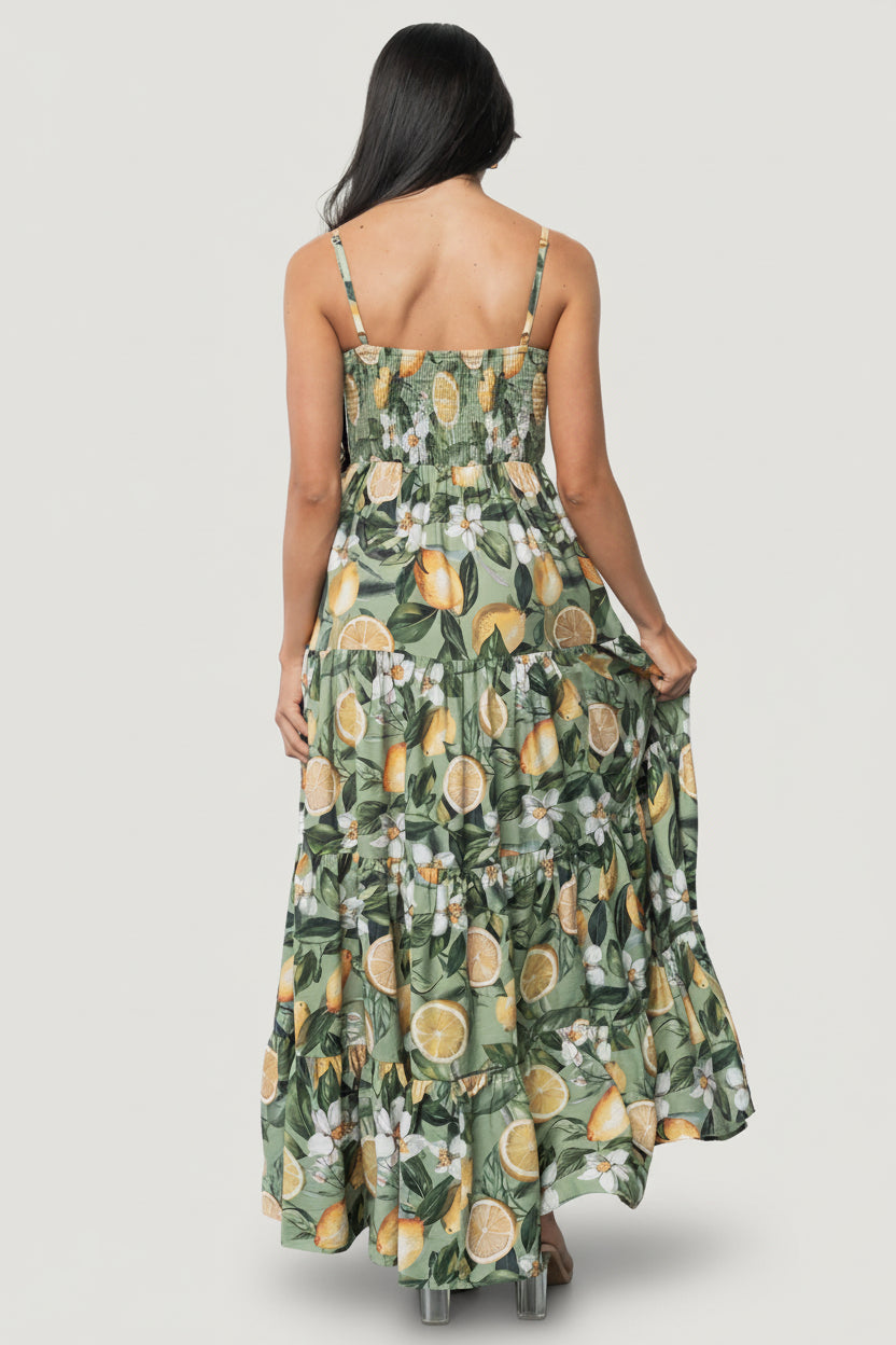 Silvia Tiered Maxi Dress | Baltic Born Sage Lemon Print
