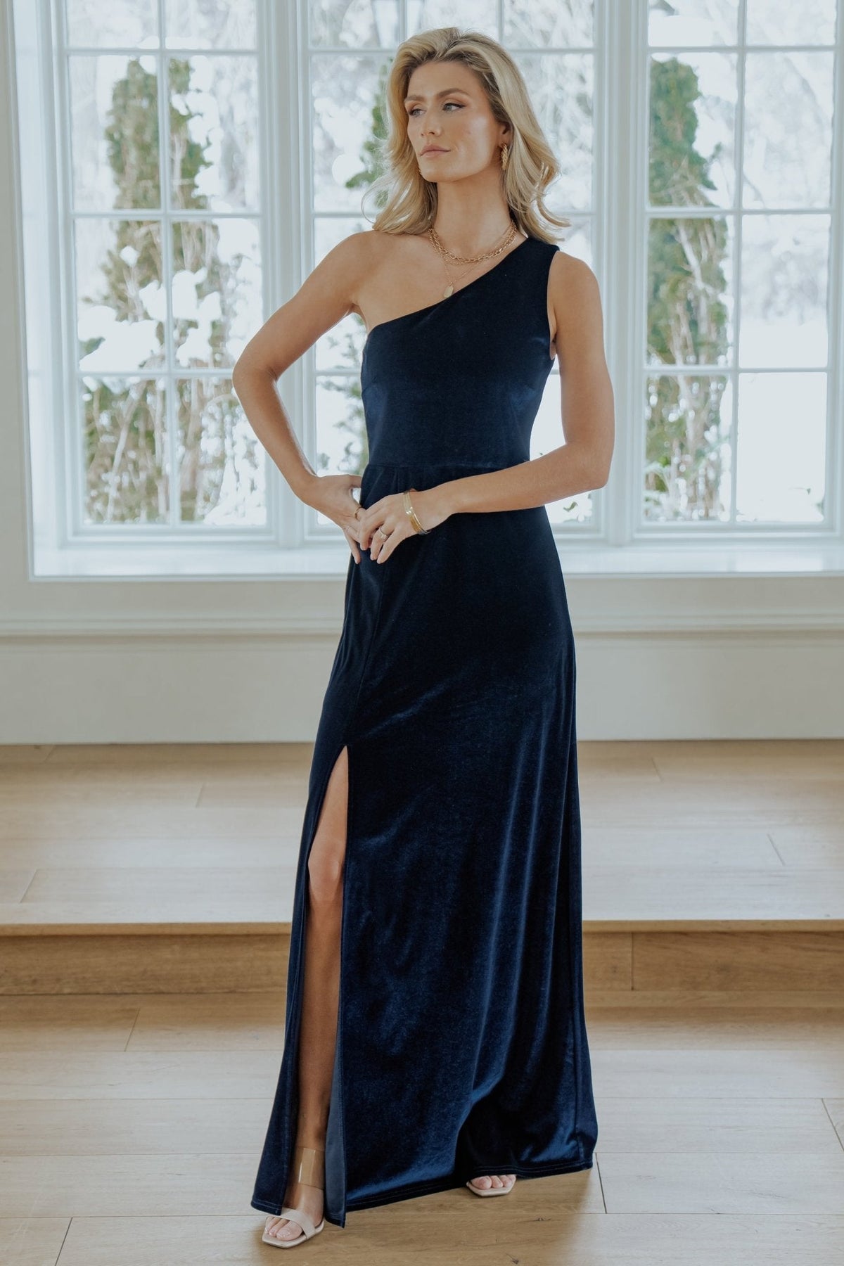 Tatiana Velvet One Shoulder Maxi Dress | Baltic Born Navy