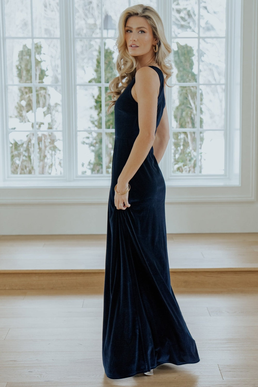 Tatiana Velvet One Shoulder Maxi Dress | Baltic Born Navy