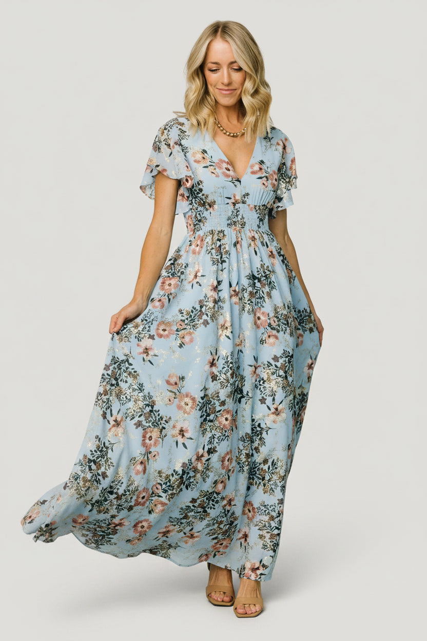 Lynlee Metallic Maxi Dress | Baltic Born Light Blue