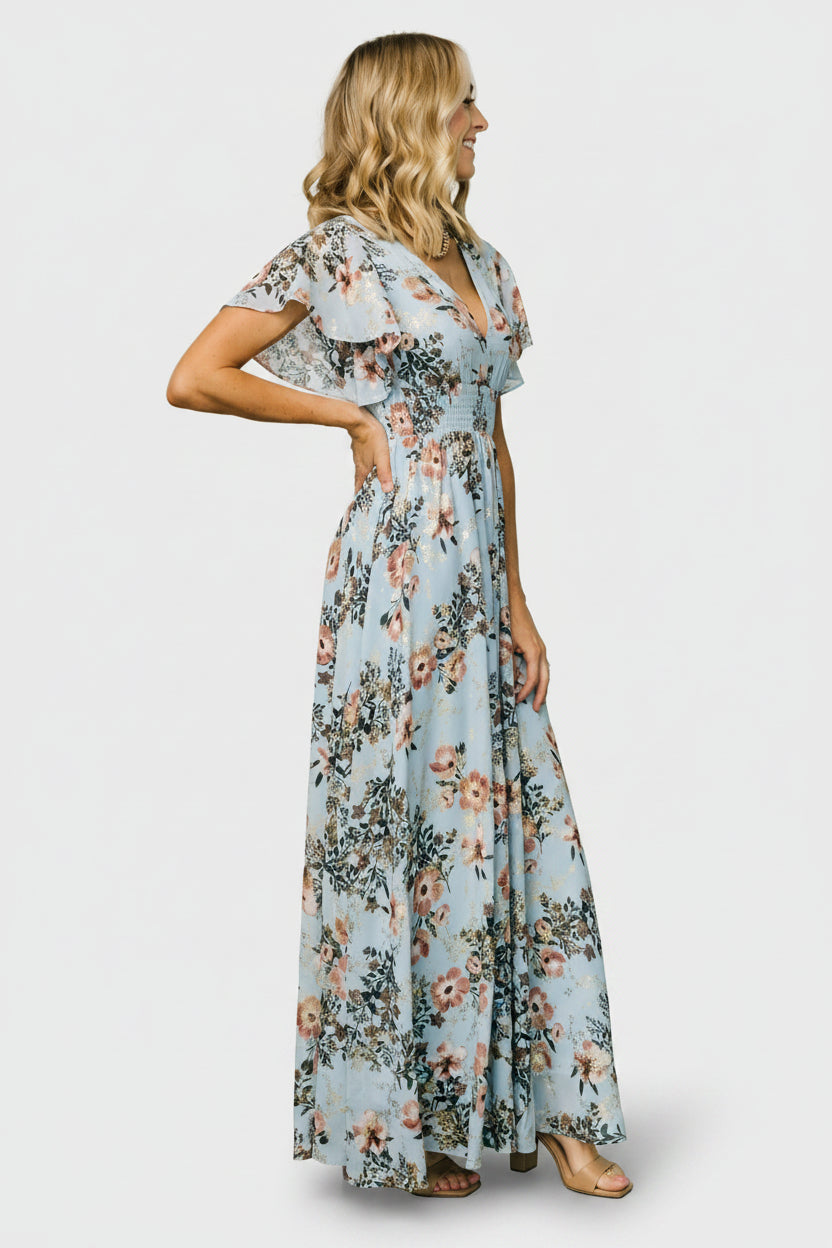 Lynlee Metallic Maxi Dress | Baltic Born Light Blue