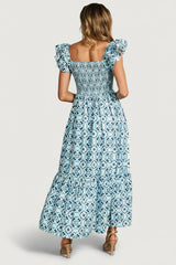 Zoey Smocked Maxi Dress | Baltic Born Blue Print