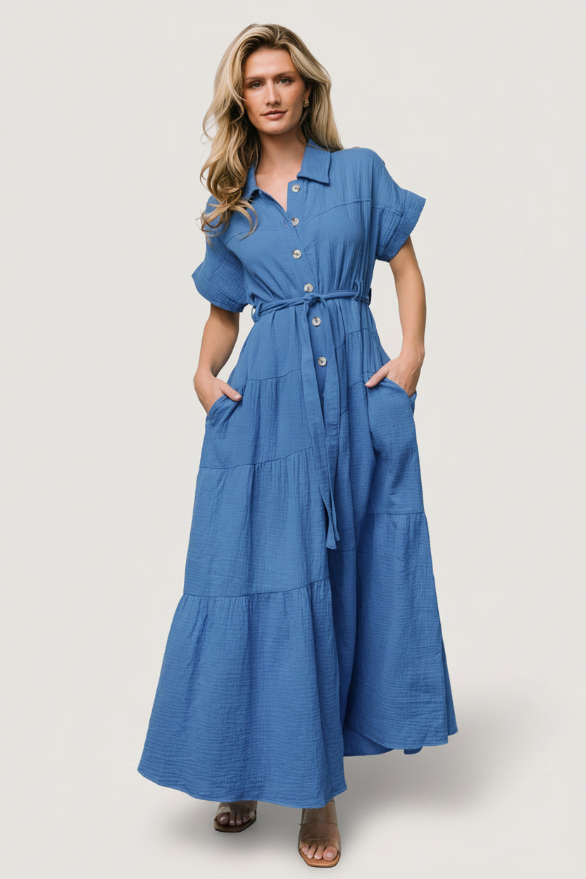 Aizey Button Up Maxi Dress | Baltic Born Blue