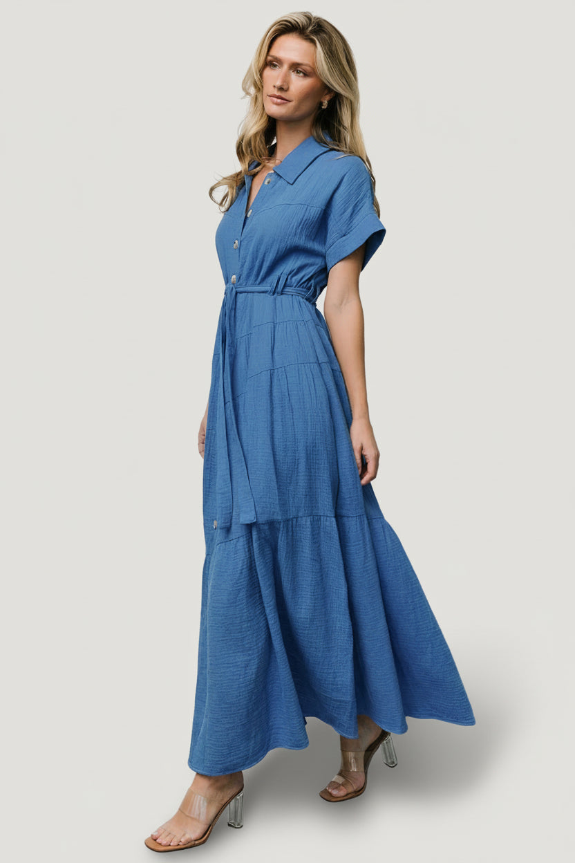 Aizey Button Up Maxi Dress | Baltic Born Blue