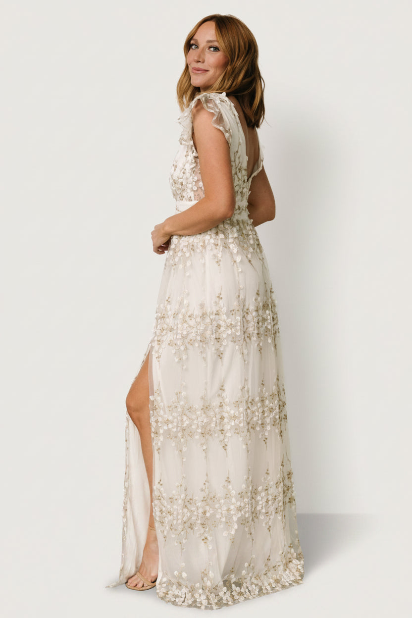 Eva Embroidered Maxi Dress | Baltic Born White + Gold