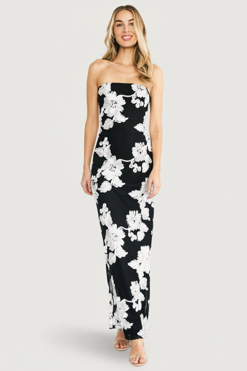 Chantelle Strapless Maxi Dress | Baltic Born Black + White Floral