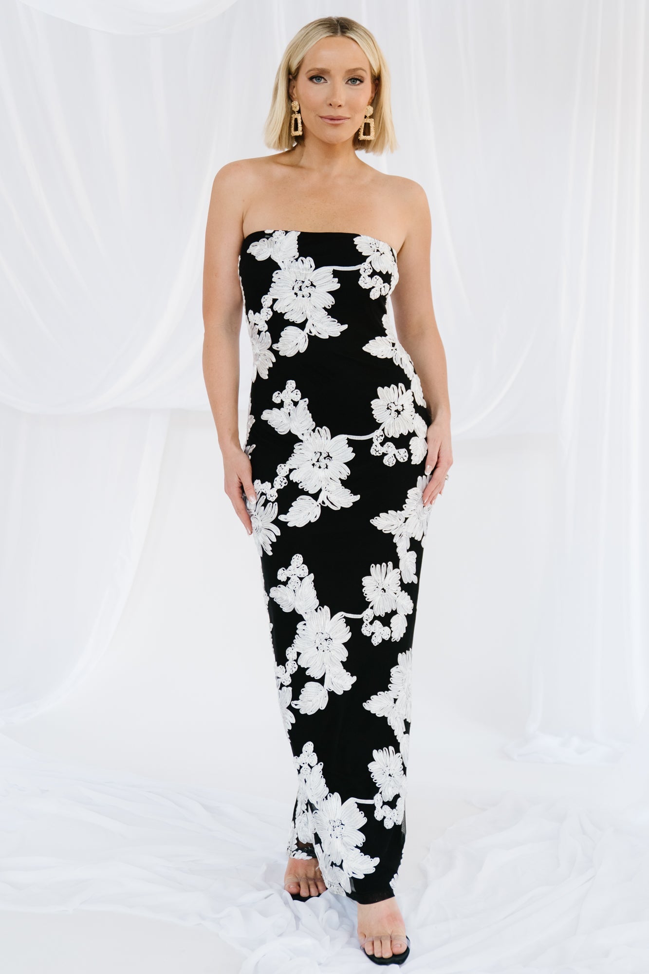 Chantelle Strapless Maxi Dress | Baltic Born Black + White Floral