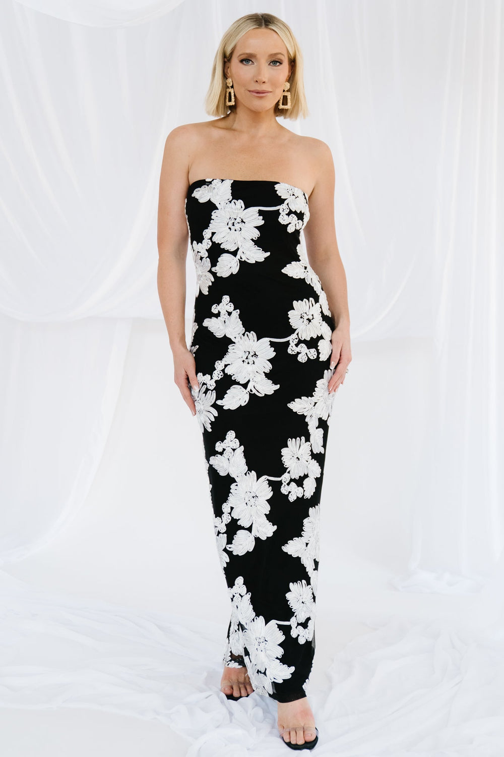 Chantelle Strapless Maxi Dress | Baltic Born Black + White Floral