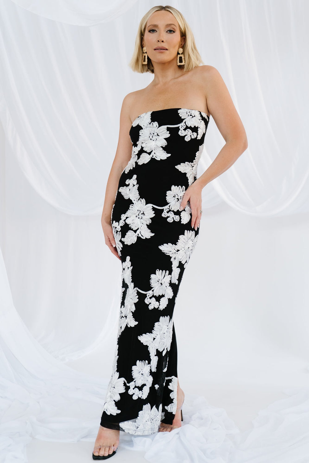 Chantelle Strapless Maxi Dress | Baltic Born Black + White Floral