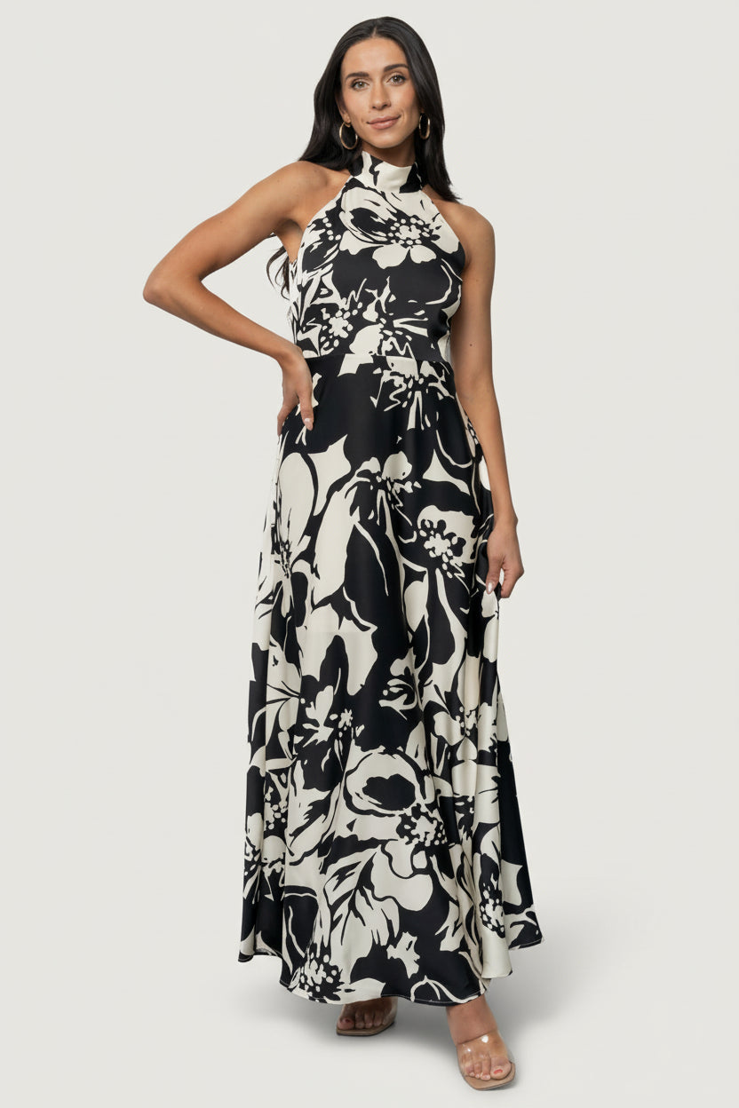 Melodía Halter Maxi Dress | Baltic Born Black + White Floral