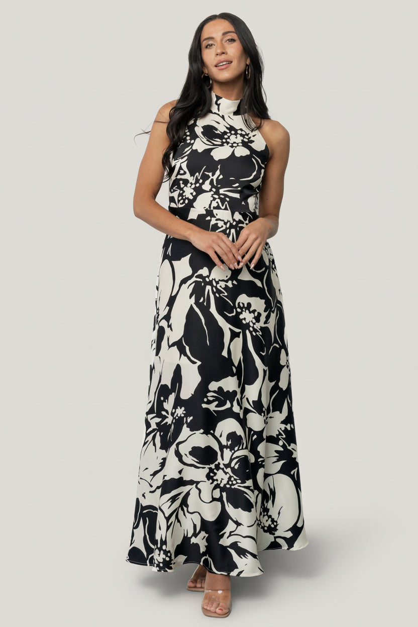 Melodía Halter Maxi Dress | Baltic Born Black + White Floral