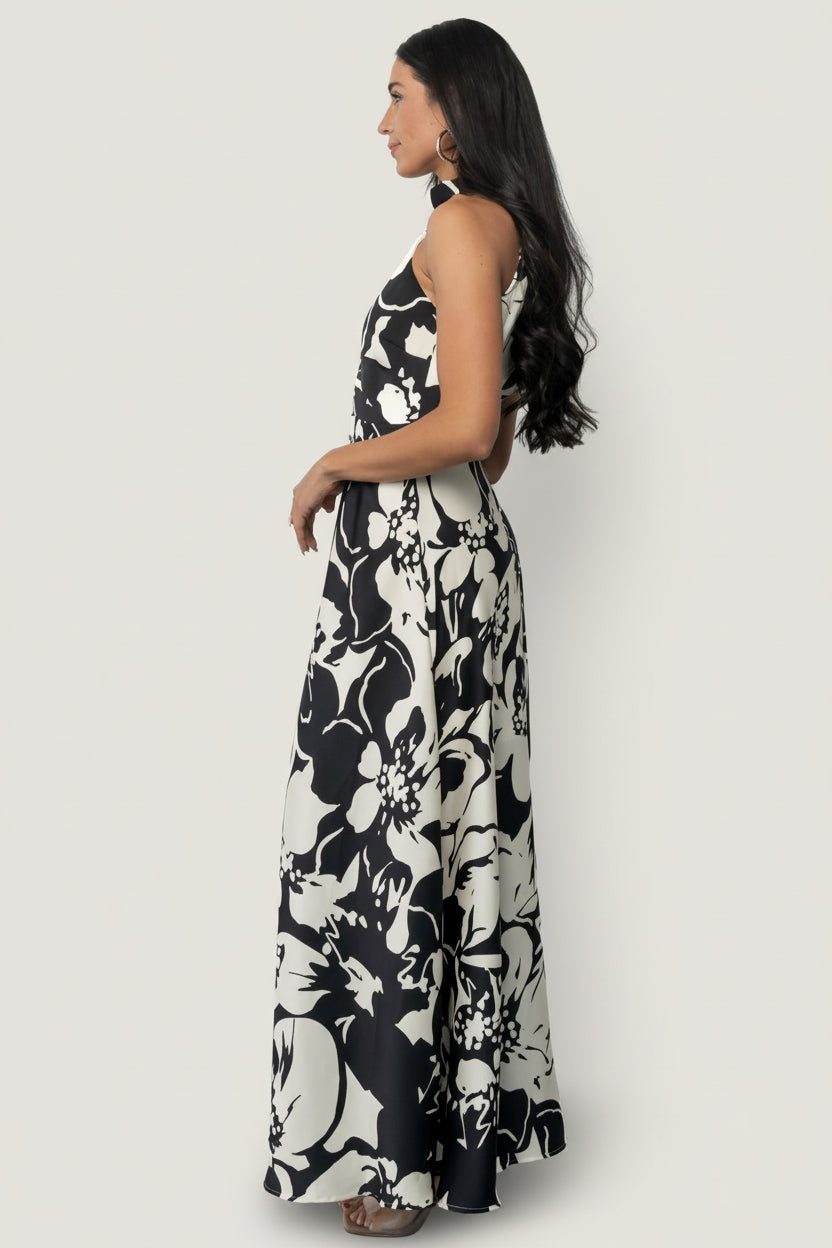 Melodía Halter Maxi Dress | Baltic Born Black + White Floral