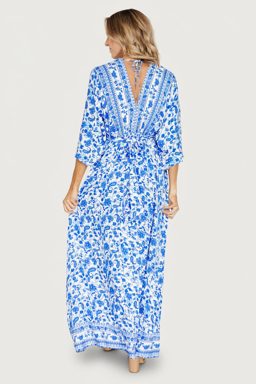 Watson Kimono Maxi Dress | Baltic Born Blue + White