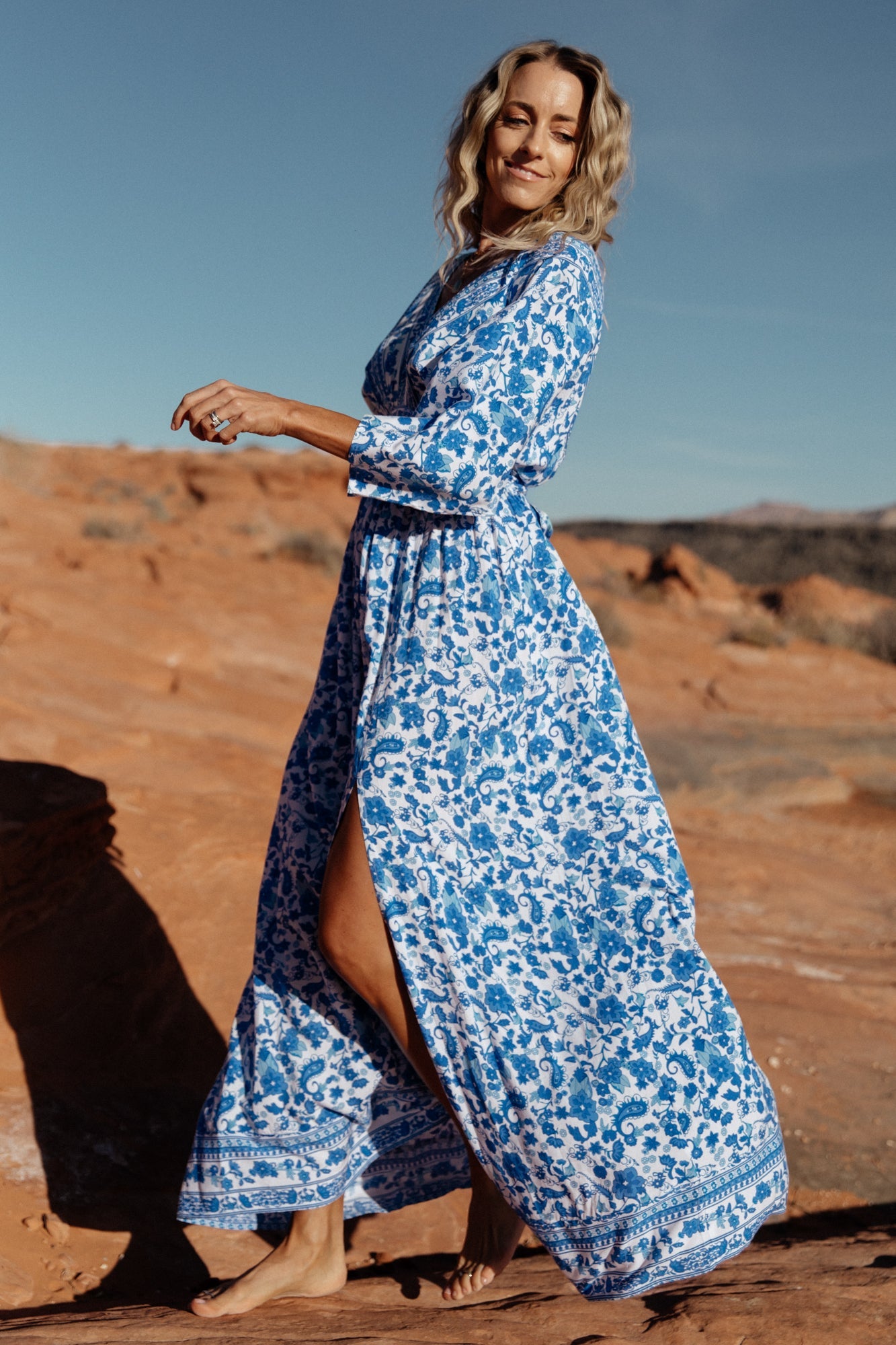 Watson Kimono Maxi Dress | Baltic Born Blue + White