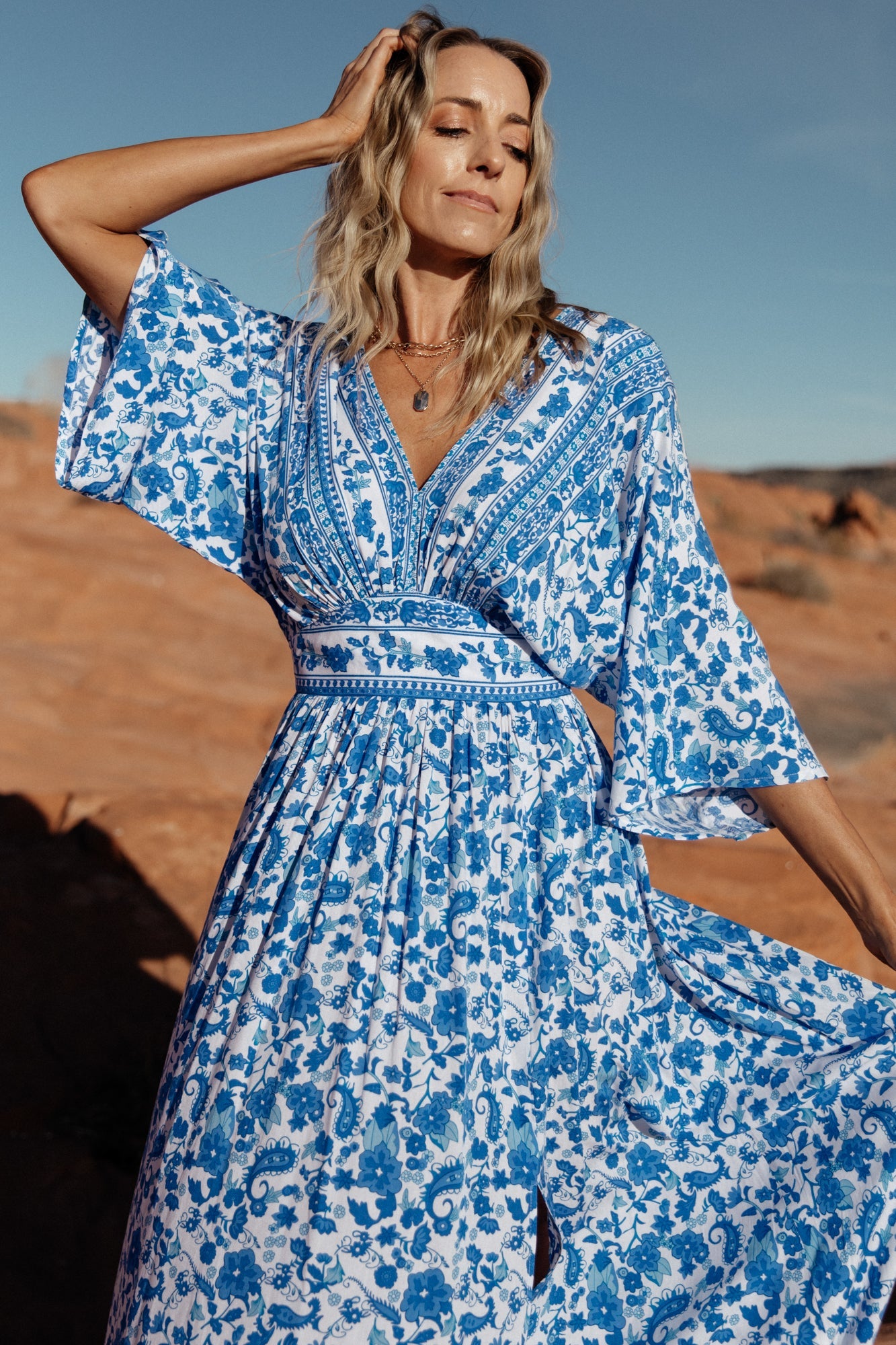 Watson Kimono Maxi Dress | Baltic Born Blue + White