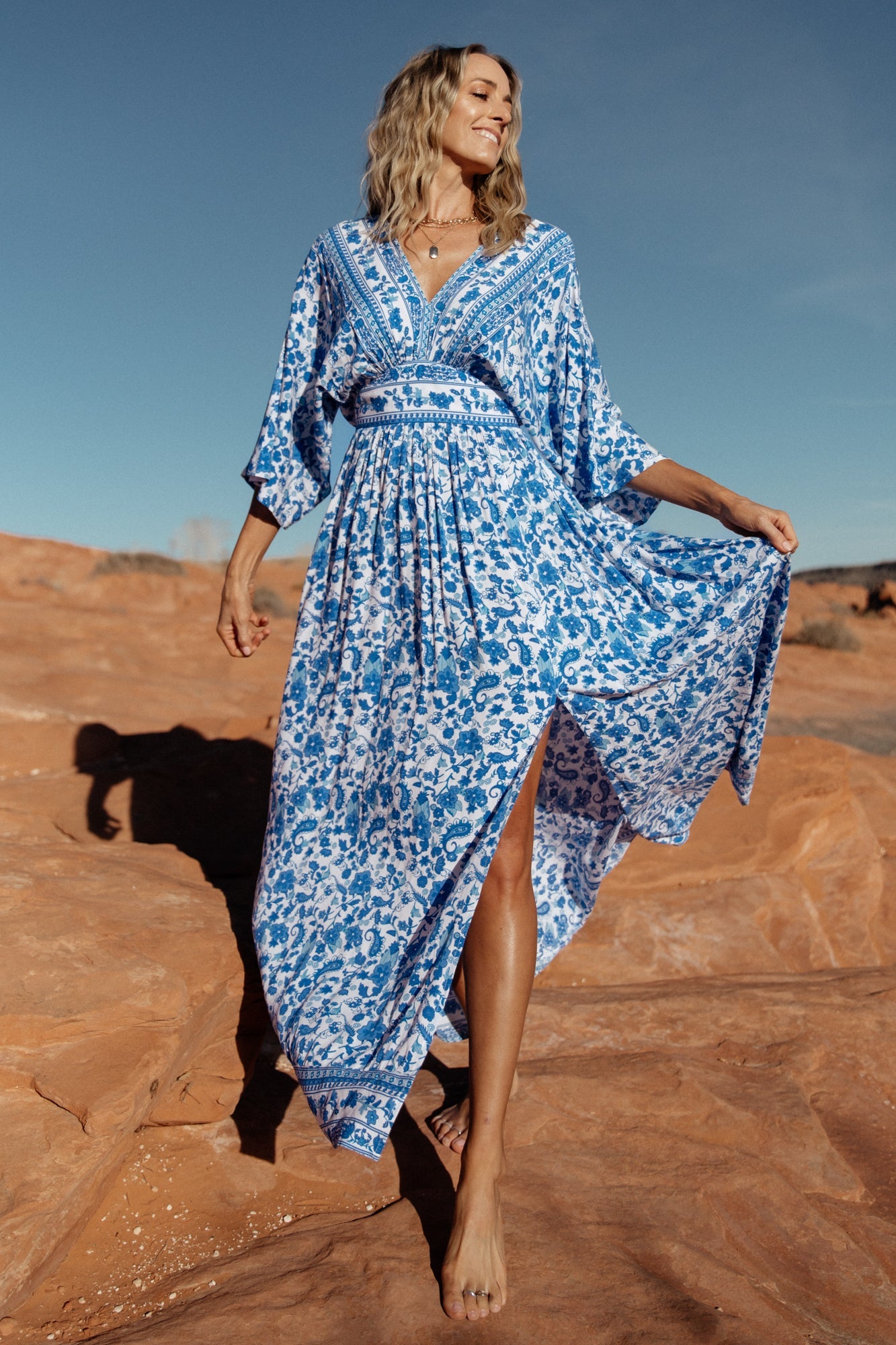 Watson Kimono Maxi Dress | Baltic Born Blue + White