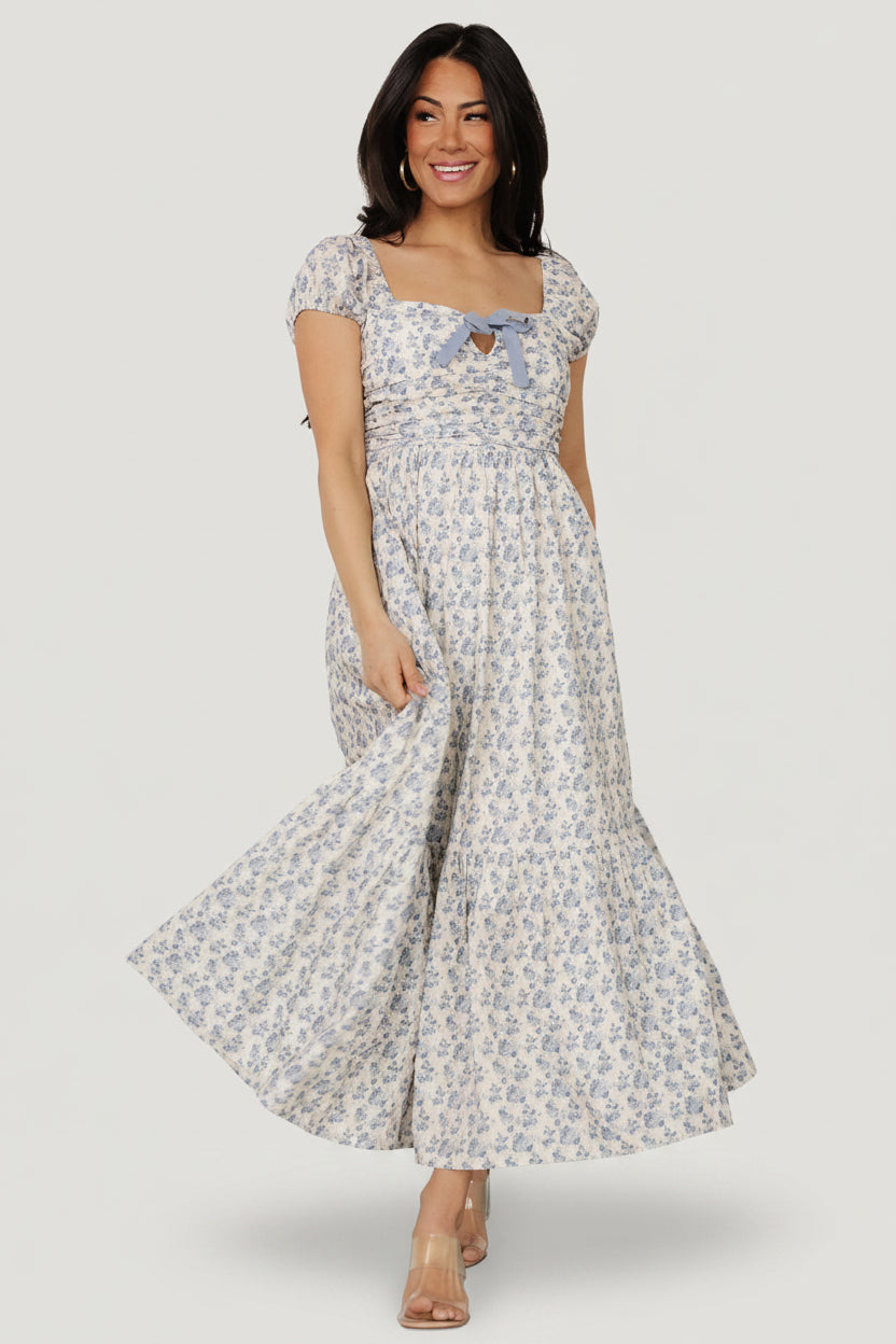 Haven Bow Dress | Baltic Born Ivory + Blue Floral