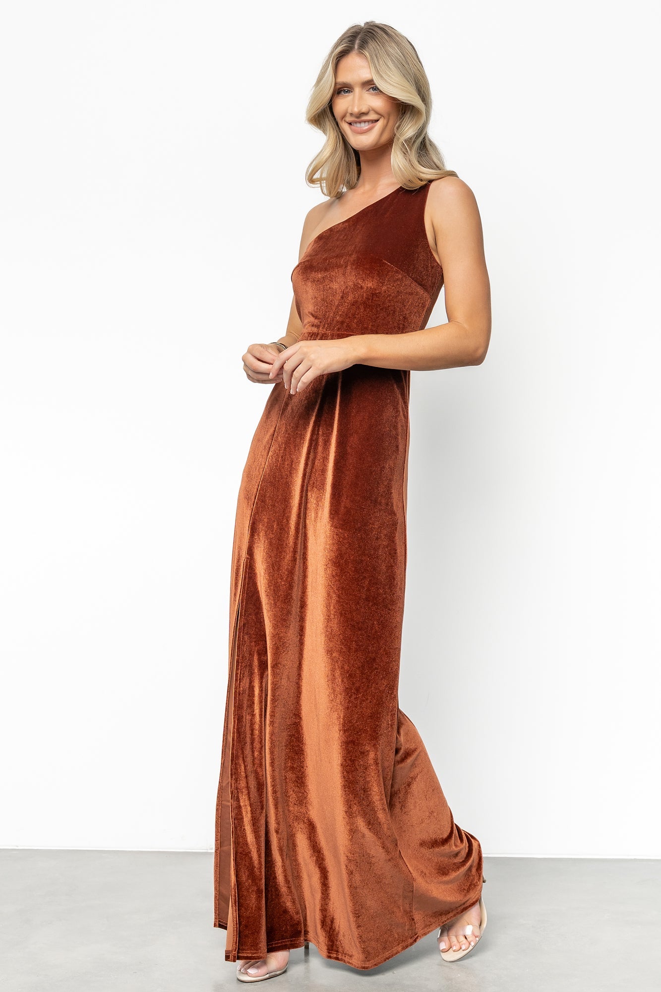 Tatiana Velvet One Shoulder Maxi Dress | Baltic Born Bronze