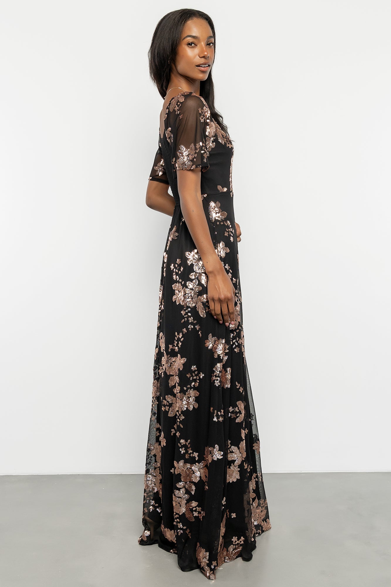 Karina Sequin Maxi Dress | Baltic Born Black + Gold