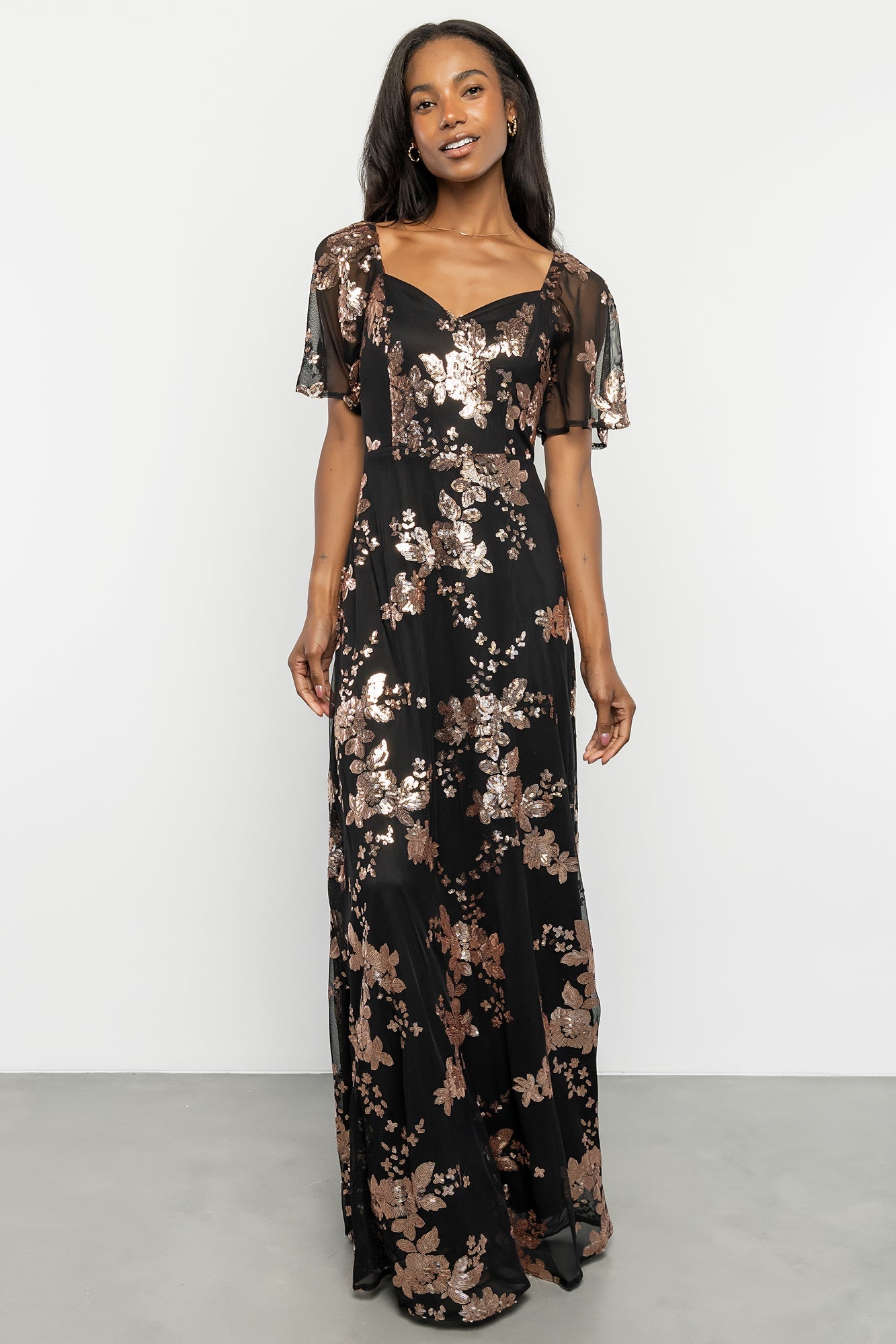 Karina Sequin Maxi Dress | Baltic Born Black + Gold