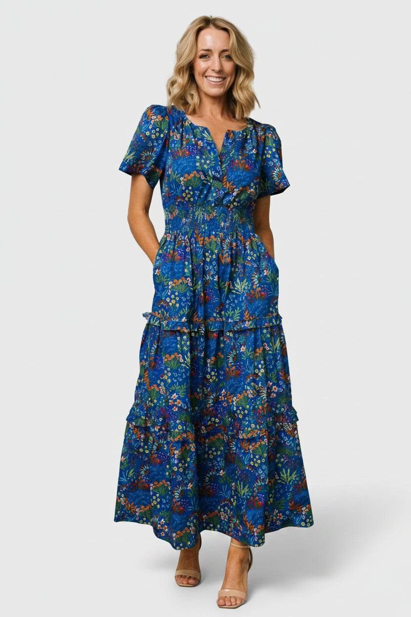 Palmer Tiered Maxi Dress | Baltic Born Cobalt Multi