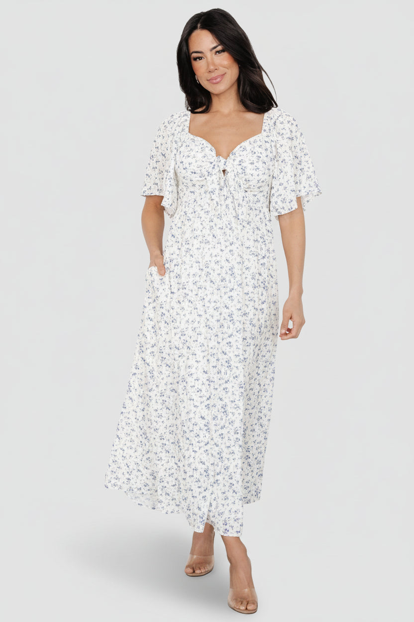 Carah Tie Dress | Baltic Born Off White + Lavender Floral