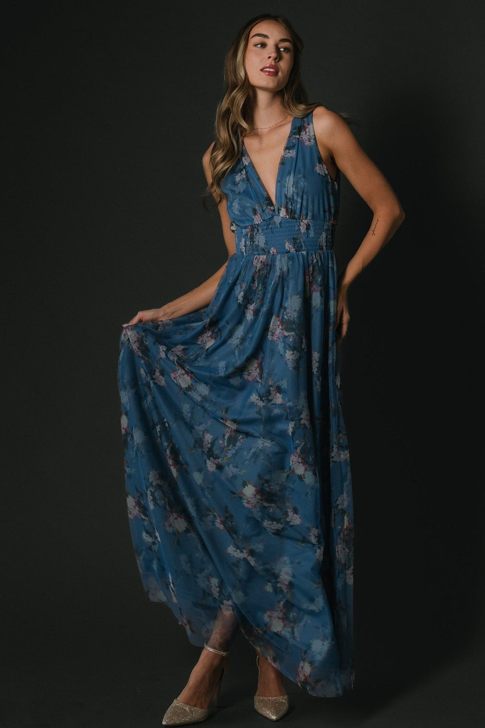 Kamila Tulle Maxi Dress | Baltic Born Blue Multi Floral