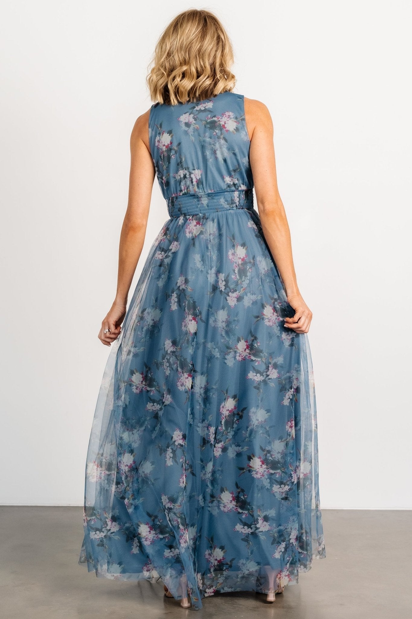 Kamila Tulle Maxi Dress | Baltic Born Blue Multi Floral