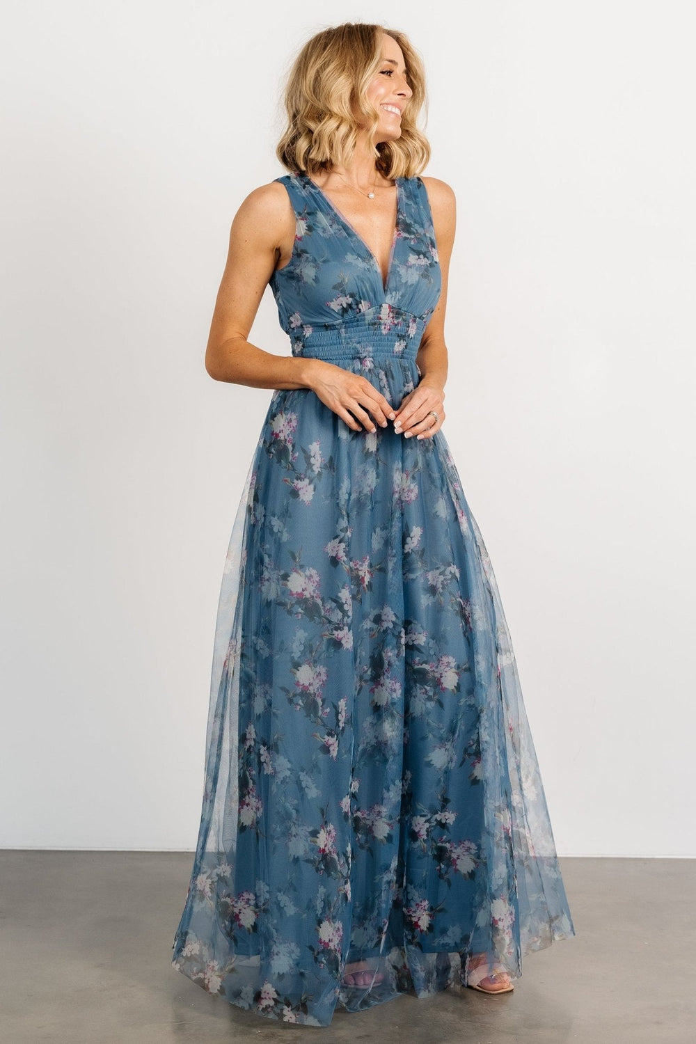 Kamila Tulle Maxi Dress | Baltic Born Blue Multi Floral