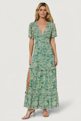 Audrey Deep V Maxi Dress | Baltic Born Green Floral