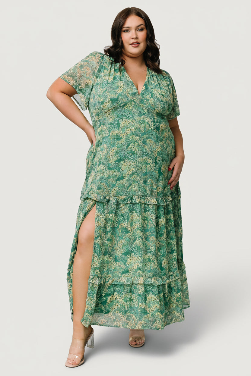 Audrey Deep V Maxi Dress | Baltic Born Green Floral
