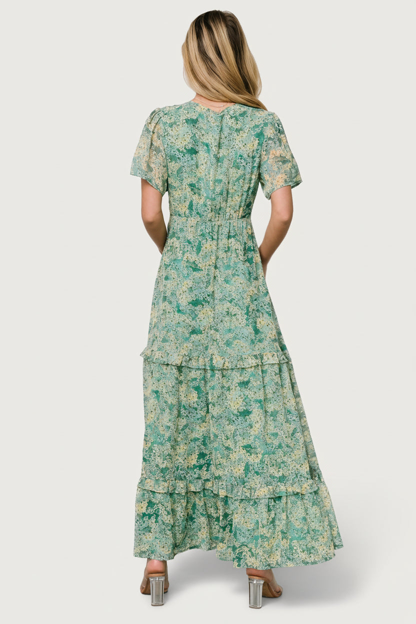 Audrey Deep V Maxi Dress | Baltic Born Green Floral