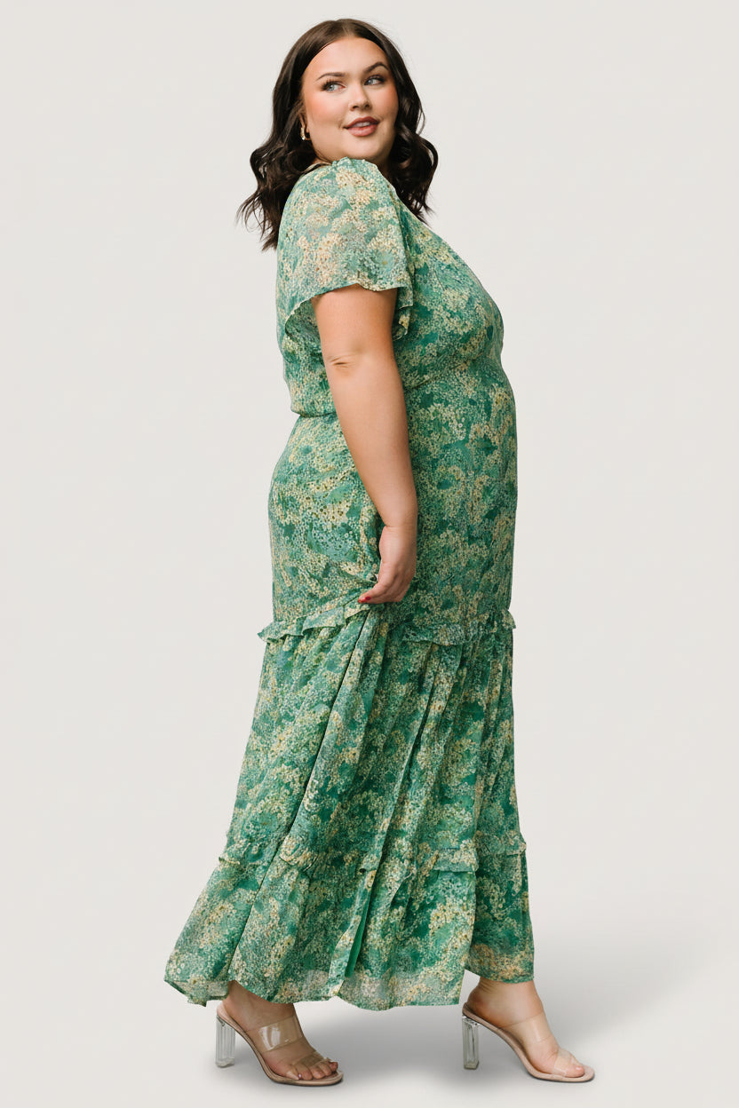 Audrey Deep V Maxi Dress | Baltic Born Green Floral