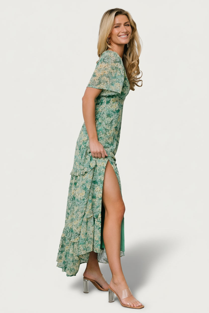 Audrey Deep V Maxi Dress | Baltic Born Green Floral